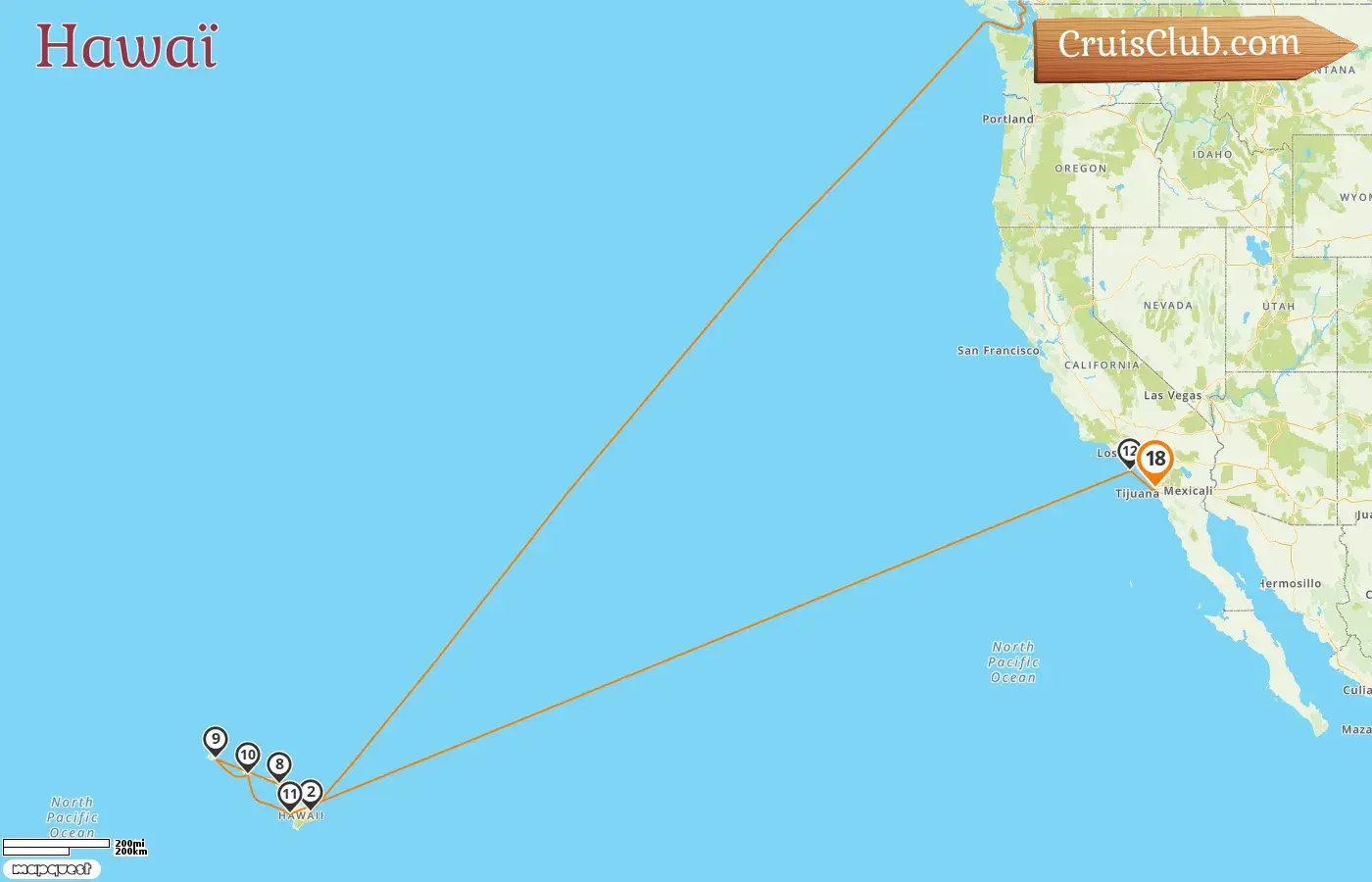Croisière en Hawaii de Vancouver à San Diego à bord du navire Koningsdam avec des visites au Canada et aux États-Unis pendant 18 jours