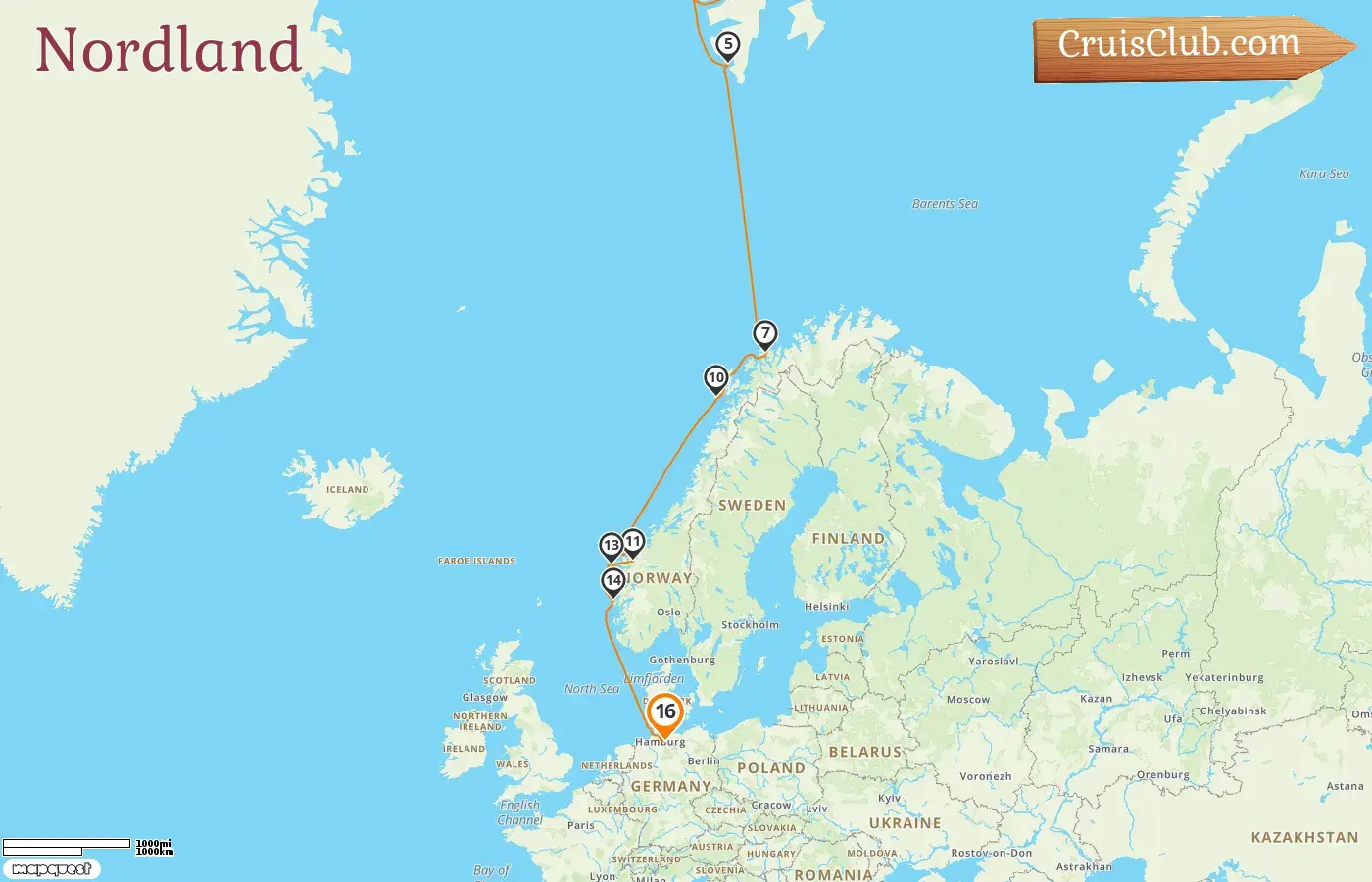 Crucero en el Norte desde Longyearbyen a Hamburgo a bordo del barco HANSEATIC nature con visitas a Noruega y Alemania durante 16 días