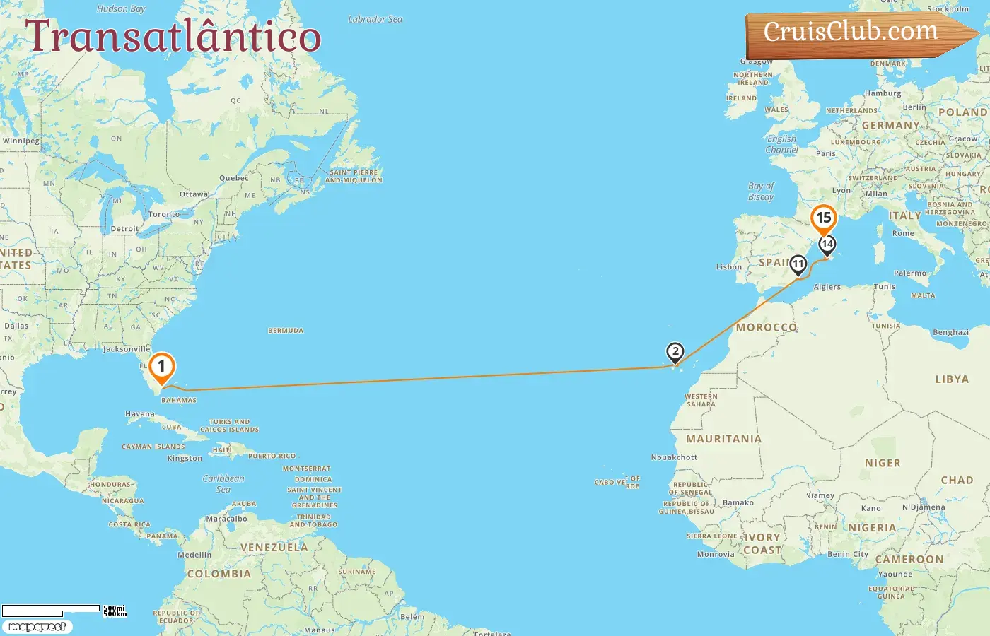 Cruzeiro Transatlântico de Fort Lauderdale a Barcelona a bordo do navio Sun Princess com visitas aos Estados Unidos e à Espanha por 15 dias