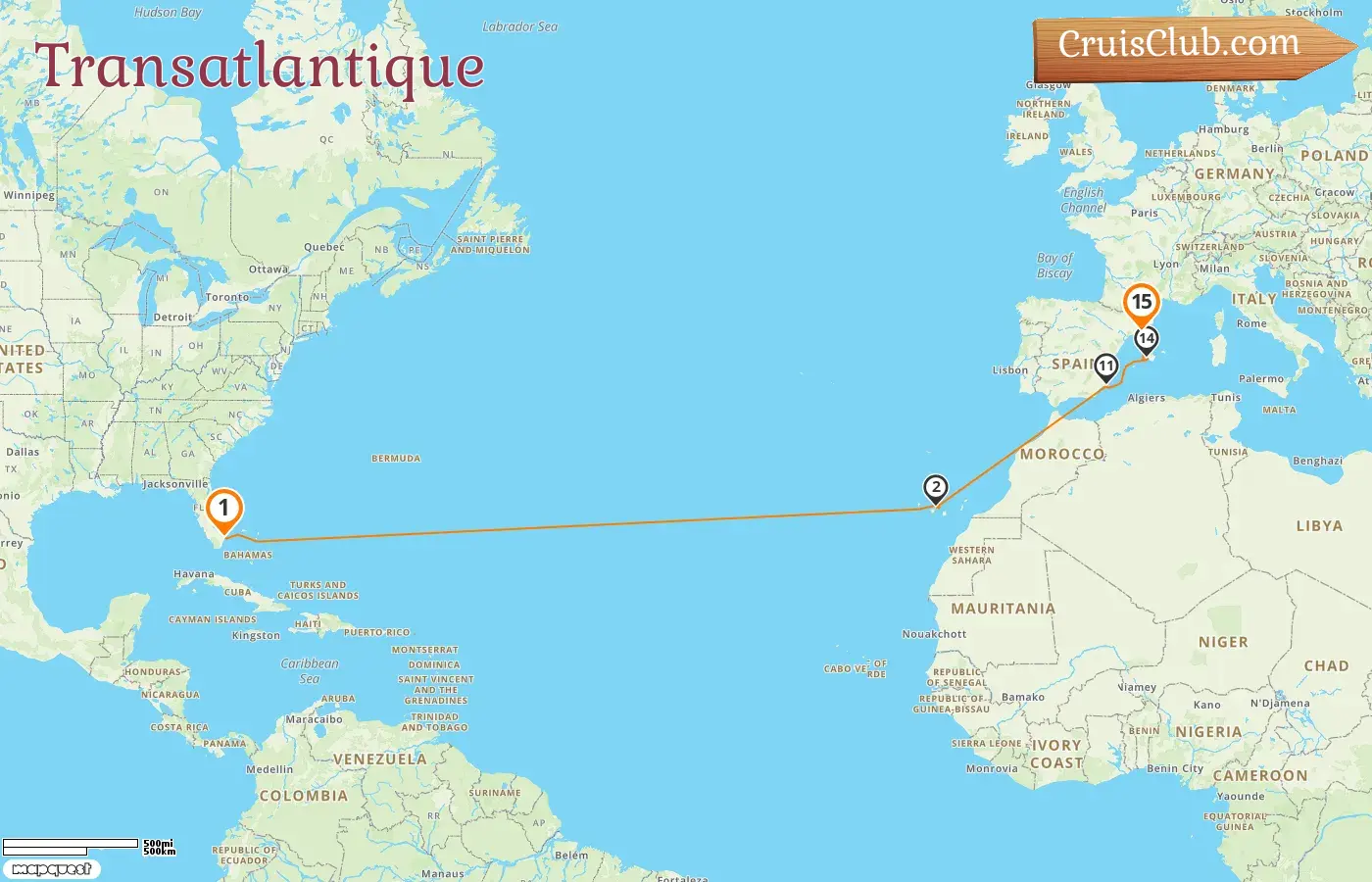 Croisière Atlantique de Fort Lauderdale à Barcelone à bord du Sun Princess avec visites aux États-Unis et en Espagne pendant 15 jours
