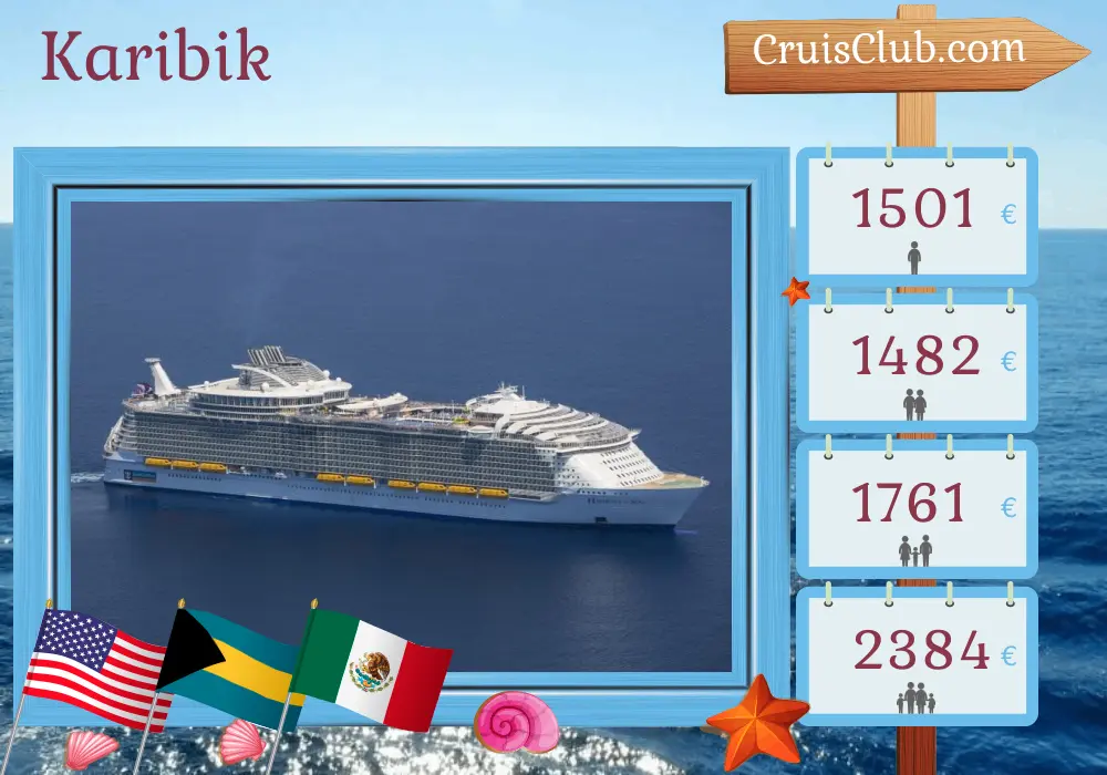 Kreuzfahrt in der Karibik ab Port Canaveral / Orlando an Bord des Schiffs Harmony of the Seas mit Stopps in den USA, den Bahamas und Mexiko für 6 Tage