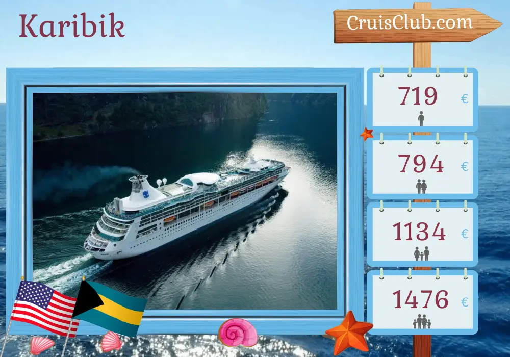 Kreuzfahrt in der Karibik ab Fort Lauderdale an Bord des Schiffes Vision of the Seas mit Besuchen in den USA und den Bahamas für 5 Tage