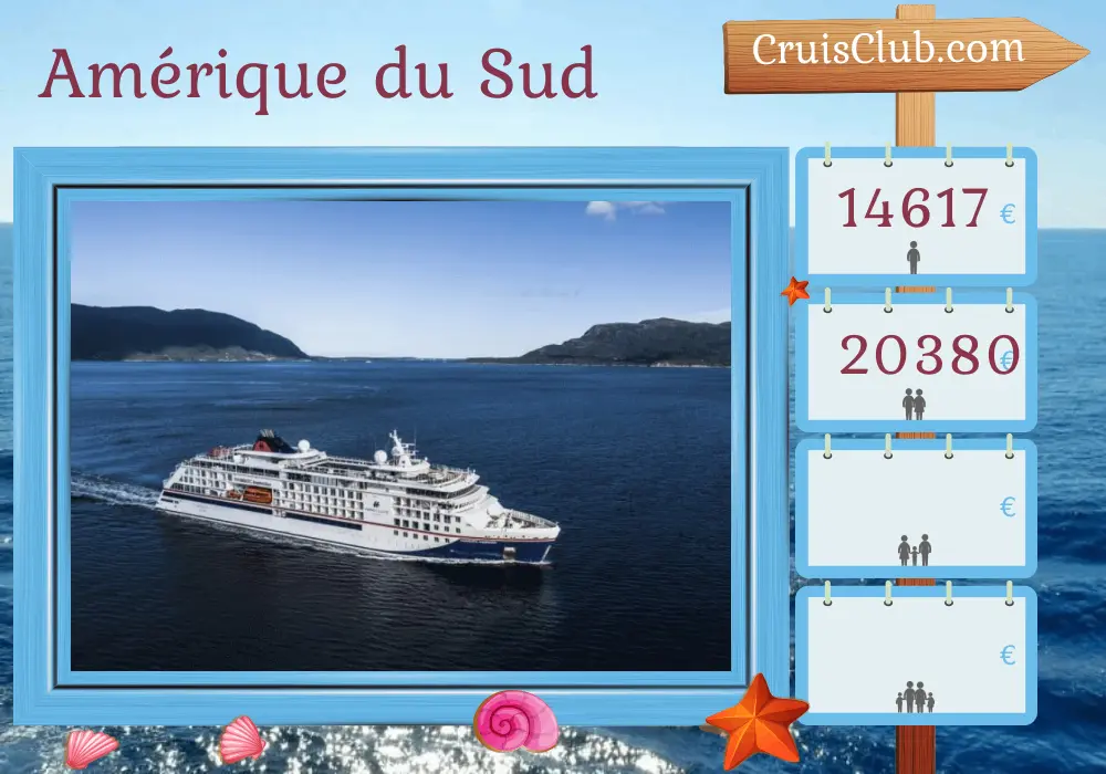 Croisière en Amérique du Sud de Cologne à Valparaíso à bord du navire d`HANSEATIC inspiration avec des visites au Panama, en Colombie, en Équateur, au Pérou et au Chili pendant 19 jours
