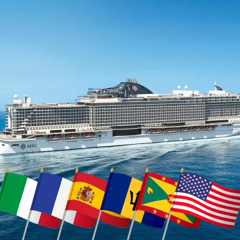 Kreuzfahrt im Transatlantik von Palermo nach Miami an Bord des MSC Seaside Schiffes mit Stopps in Italien, Frankreich, Spanien, Marokko, Barbados, Grenada, Puerto Rico und den USA für 24 Tage