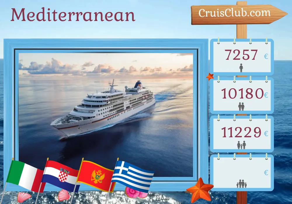 Cruise in the Mediterranean from Fusina to Piraeus aboard MS EUROPA ship with visits to Italy, Croatia, Montenegro, and Greece for 11 days