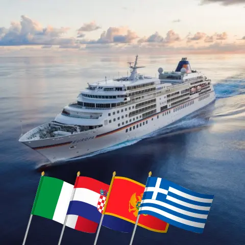 Cruise in the Mediterranean from Fusina to Piraeus aboard MS EUROPA ship with visits to Italy, Croatia, Montenegro, and Greece for 11 days