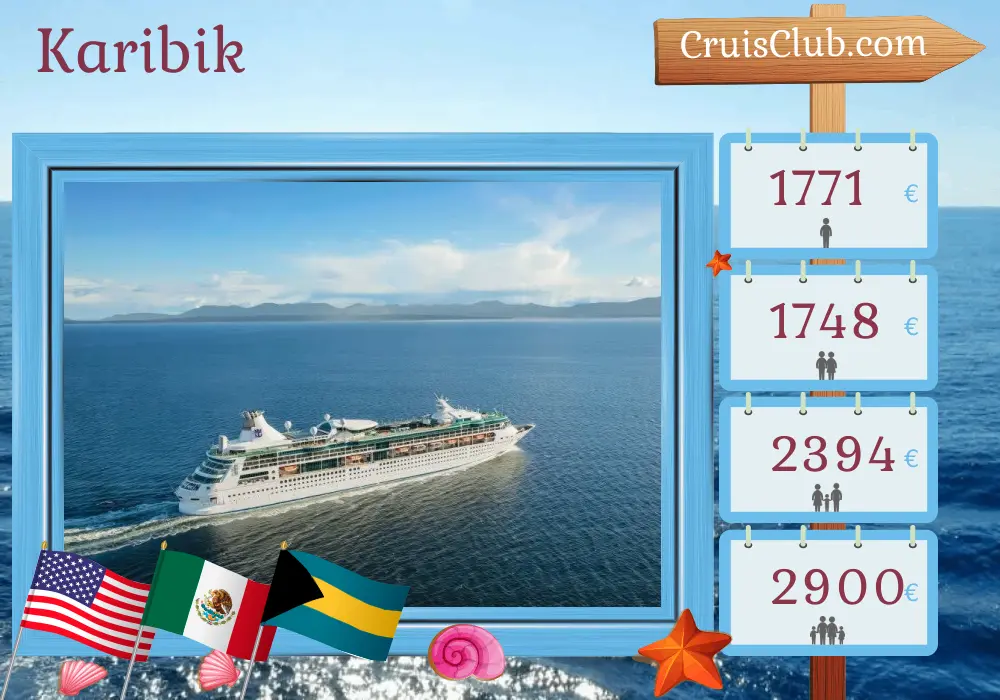 Kreuzfahrt in der Karibik ab Tampa an Bord des Schiffes Rhapsody of the Seas mit Besuchen in den USA, Mexiko und den Bahamas für 8 Tage