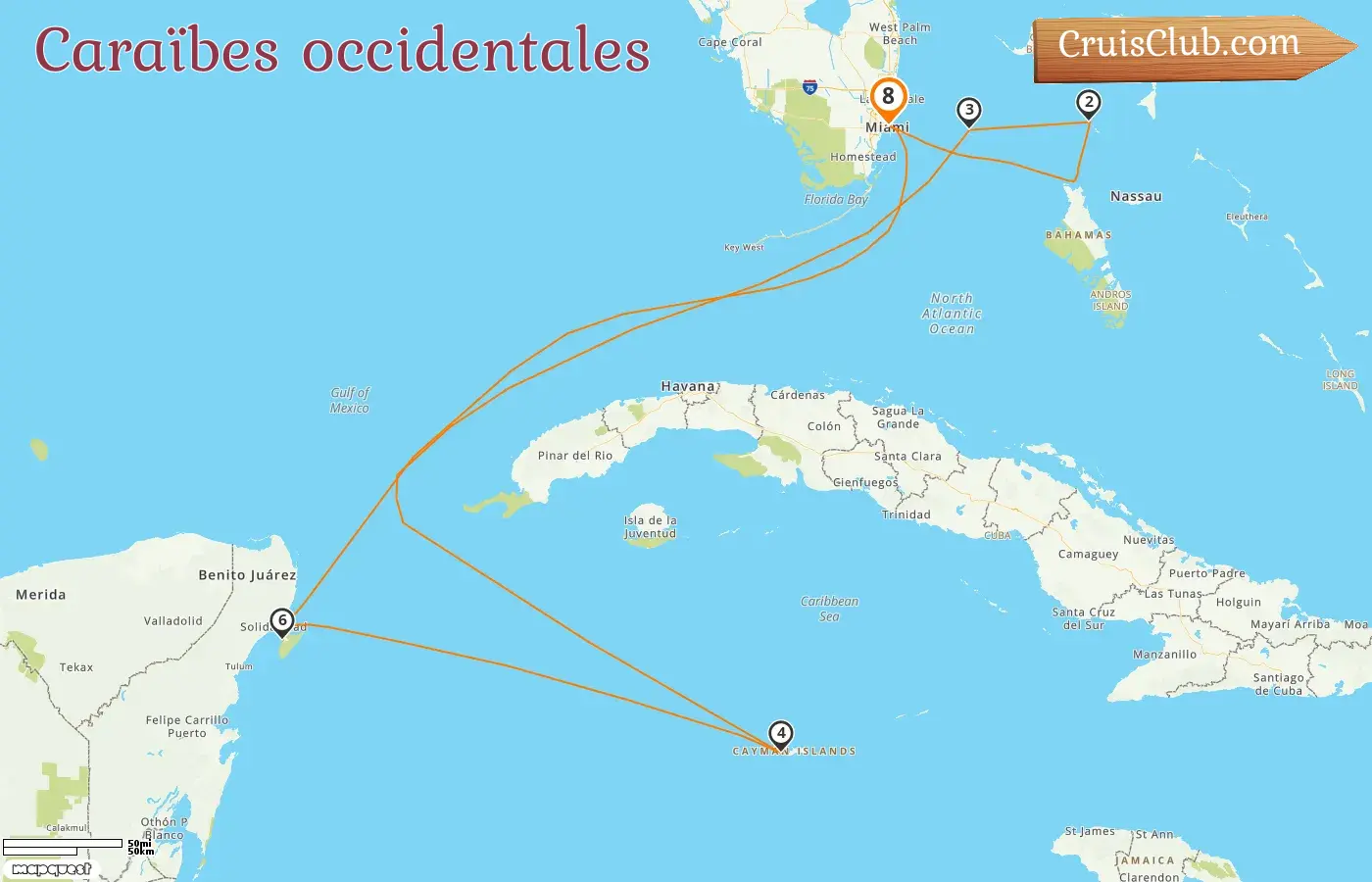Croisière dans les Caraïbes de l`Ouest au départ de Miami à bord du navire Independence of the Seas avec escales aux États-Unis, aux Bahamas, aux îles Caïmans et au Mexique pendant 8 jours