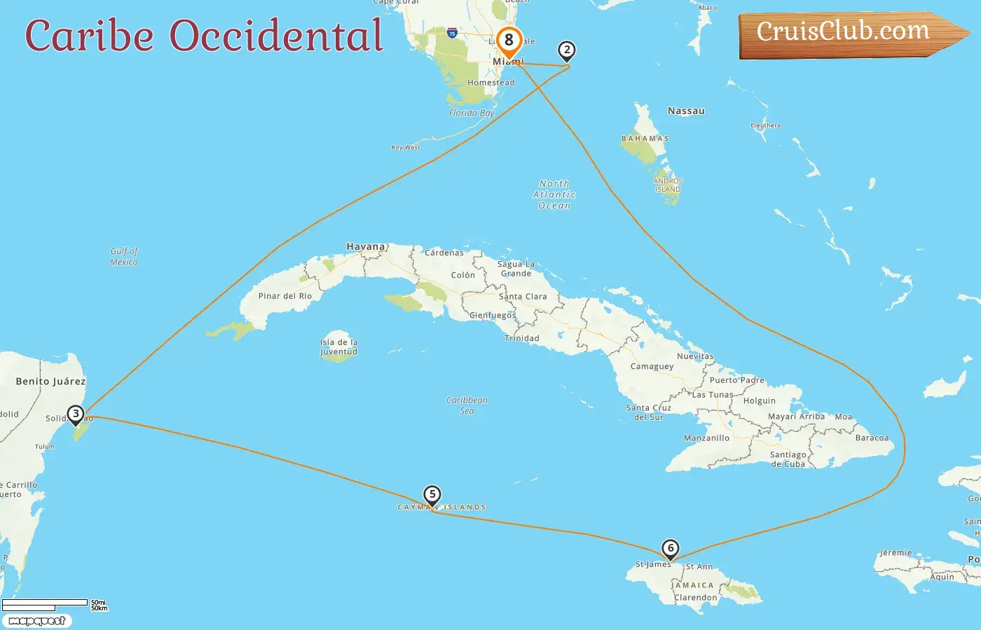 Crucero por el Caribe Occidental desde Miami a bordo del barco Independence of the Seas con visitas a Estados Unidos, Bahamas, México, Islas Caimán y Jamaica por 8 días