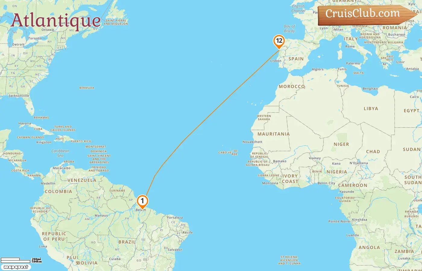 Croisière dans l`Atlantique de Belém à Leixões à bord du navire HANSEATIC inspiration avec des arrêts au Brésil pendant 12 jours