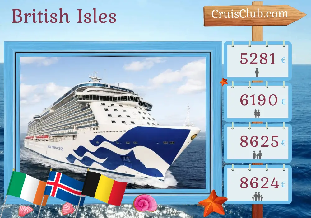 Kreuzfahrt in den Britischen Inseln ab Southampton an Bord des Schiffes Sky Princess mit Besuchen in Irland, Island und Belgien für 15 Tage
