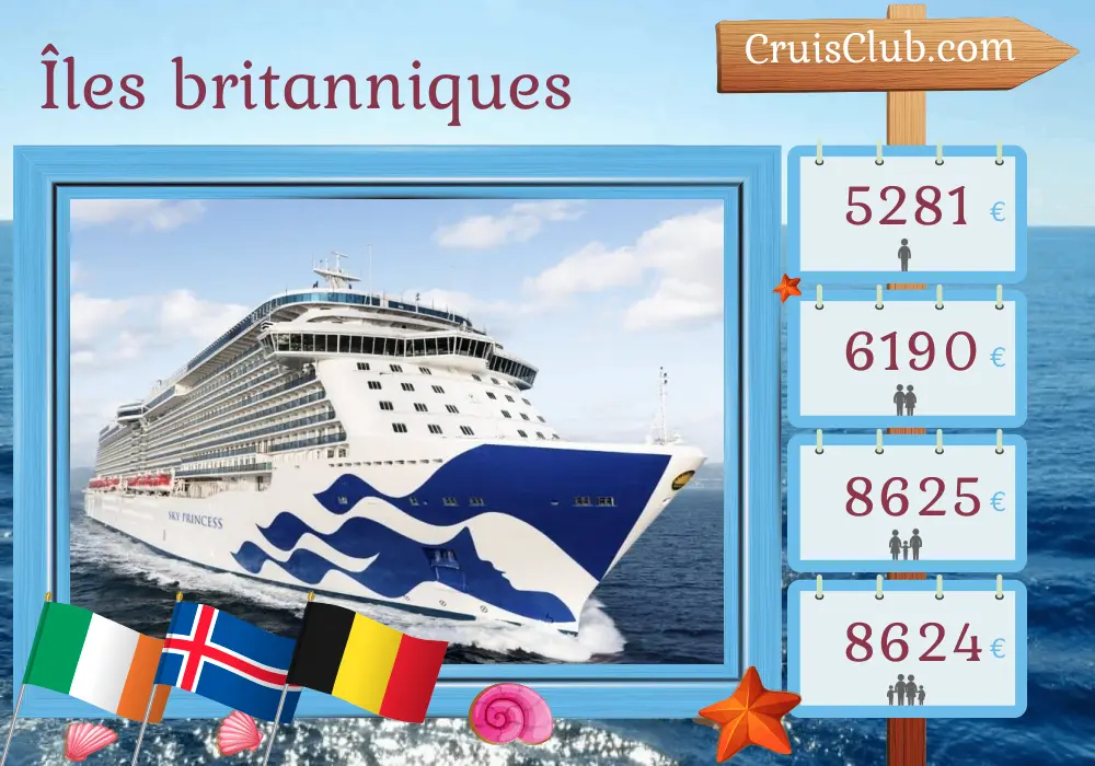 Croisière dans les îles britanniques au départ de Southampton à bord du navire Sky Princess avec des escales en Irlande, en Islande et en Belgique pendant 15 jours