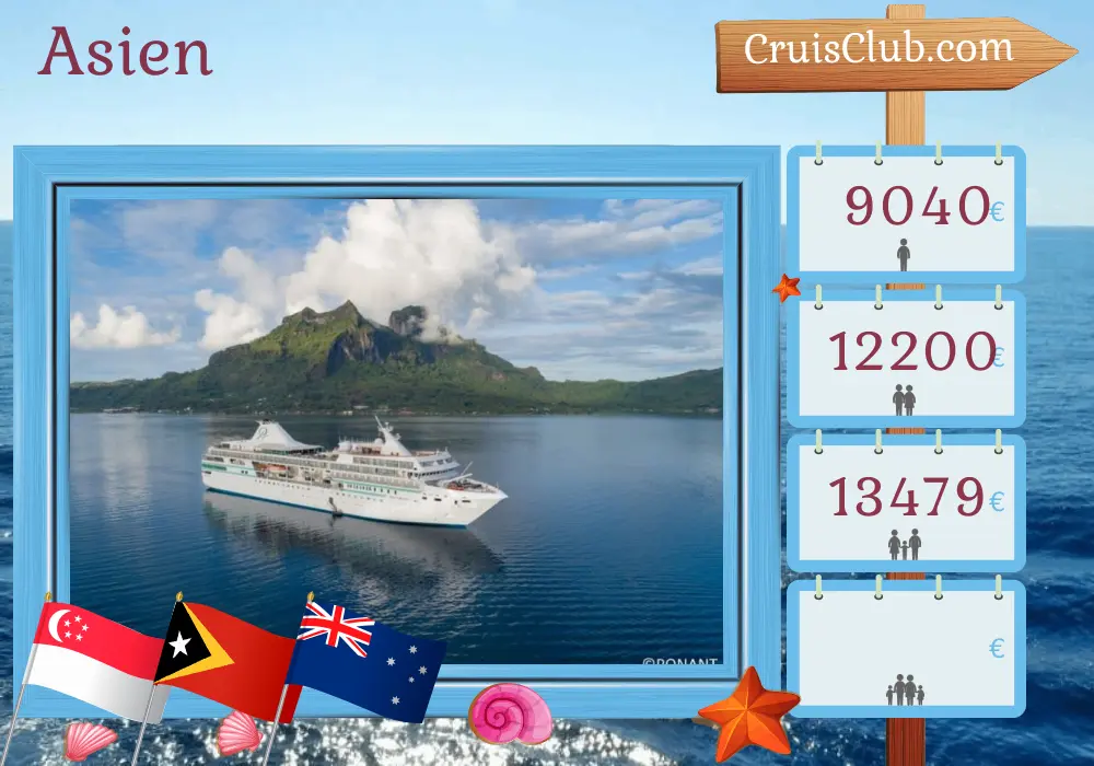 Kreuzfahrt in Asien von Singapur nach Darwin an Bord des Schiffs Paul Gauguin mit Stopps in Singapur, Indonesien, Osttimor und Australien für 14 Tage