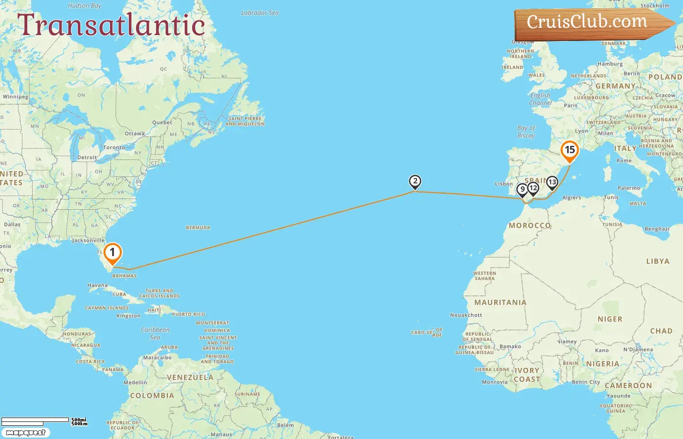 Cruise in the Transatlantic from Fort Lauderdale to Barcelona aboard Disney Dream ship with visits to USA, Portugal, and Spain for 15 days