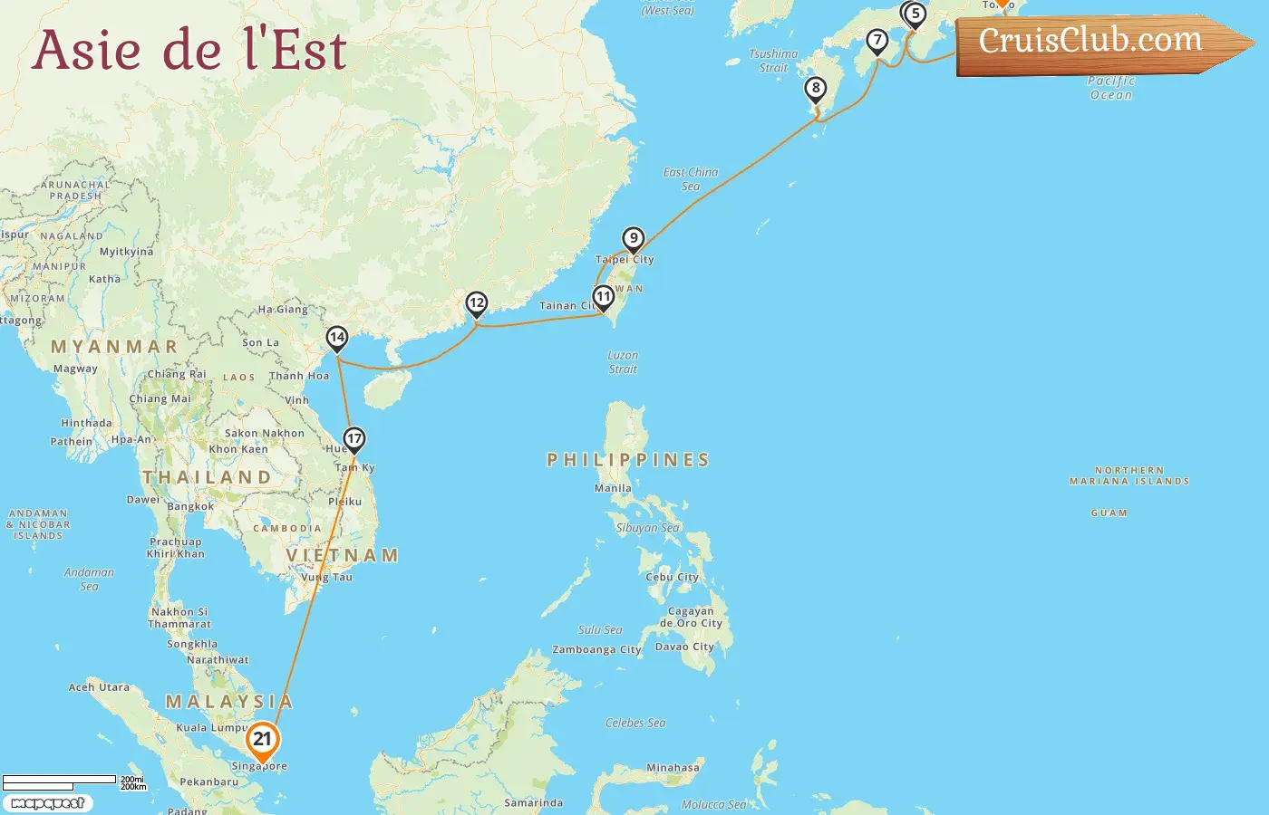 Croisière en Asie de l`Est de Yokohama à Singapour à bord du navire AIDAstella avec des visites au Japon, à Taïwan, à Hong Kong, au Viêt Nam et à Singapour pendant 21 jours