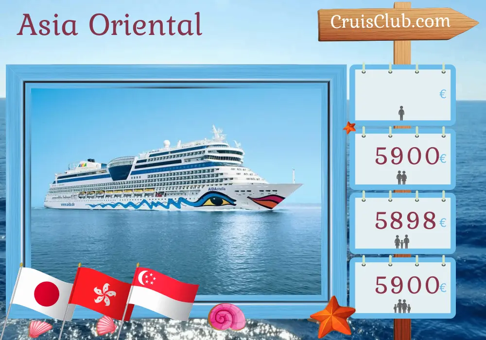 Crucero por el este de Asia de Yokohama a Singapur a bordo del barco AIDAstella con visitas a Japón, Taiwán, Hong Kong, Viet Nam y Singapur durante 21 días