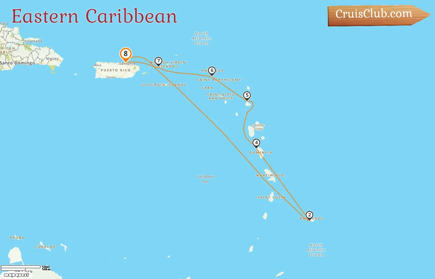 Cruise in the Eastern Caribbean from Saint John aboard Grand Princess ship with visits to Puerto Rico, Barbados, and Dominica for 8 days