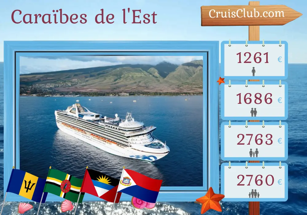 Croisière dans les Caraïbes de l`Est au départ de Saint-John à bord du navire Grand Princess avec escales à Porto Rico, la Barbade et la Dominique pendant 8 jours