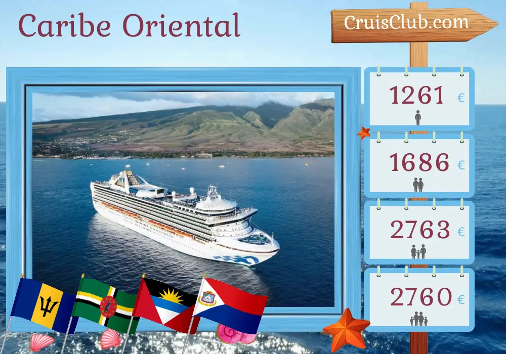 Crucero por el Caribe Oriental desde Saint John a bordo del barco Grand Princess con visitas a Puerto Rico, Barbados y Dominica durante 8 días