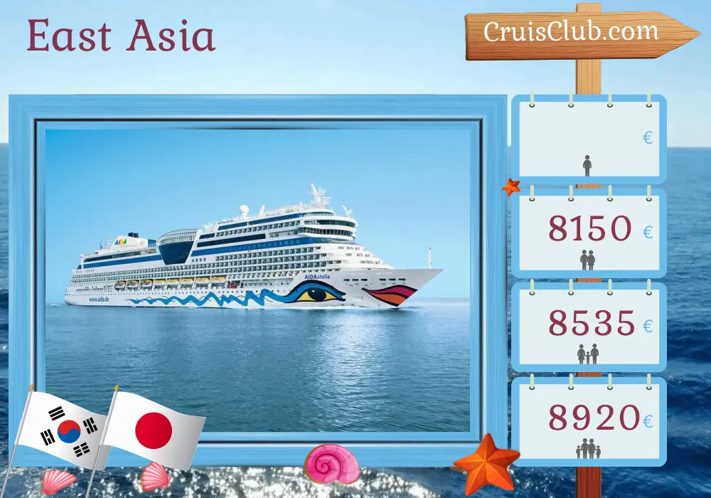 Cruise in the East Asia from Shanghai to Tokyo aboard AIDAstella ship with visits to China, South Korea, and Japan for 15 days