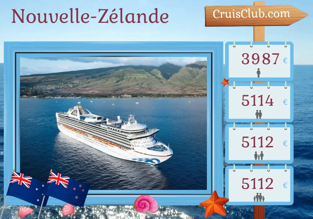 Croisière en Nouvelle-Zélande au départ de Brisbane à bord du navire Grand Princess avec des visites en Australie et en Nouvelle-Zélande pendant 15 jours