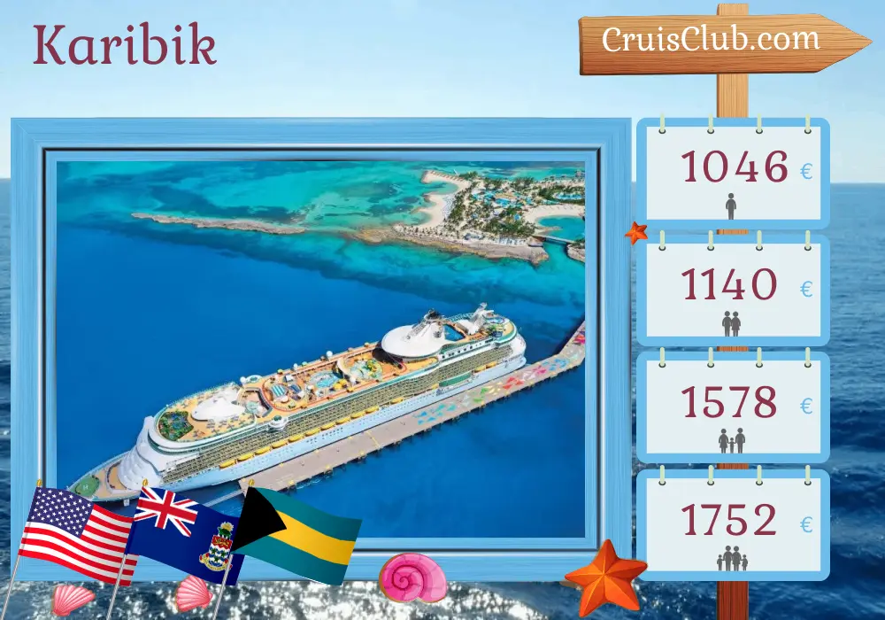 Kreuzfahrt in der Karibik von Miami an Bord des Schiffes Freedom of the Seas mit Stopps in den USA, den Kaimaninseln und den Bahamas für 6 Tage