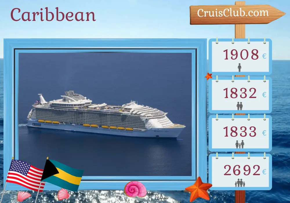 Cruise in the Caribbean from Port Canaveral / Orlando aboard Harmony of the Seas ship with visits to USA and Bahamas for 8 days