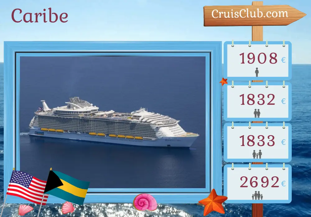 Crucero en el Caribe desde Port Canaveral / Orlando a bordo del barco Harmony of the Seas con visitas a Estados Unidos y Bahamas por 8 días