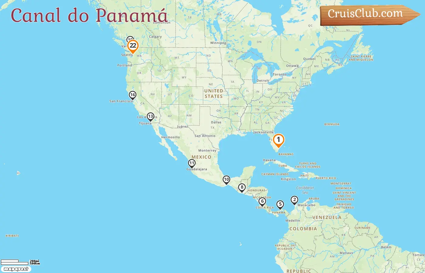 Cruzeiro no Canal do Panamá de Fort Lauderdale para Seattle a bordo do navio Eurodam com visitas aos EUA, Colômbia, Panamá, Costa Rica, Guatemala, México e Canadá por 22 dias