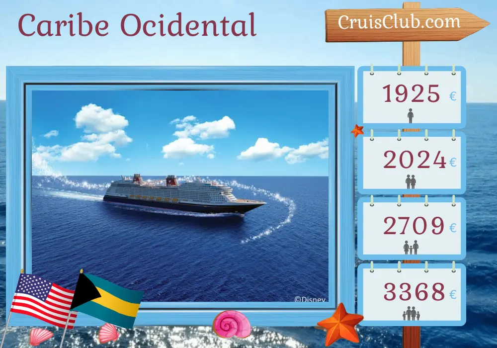 Cruzeiro no Caribe Ocidental a partir de Port Canaveral / Orlando a bordo do navio Disney Wish com visitas aos EUA e Bahamas por 5 dias