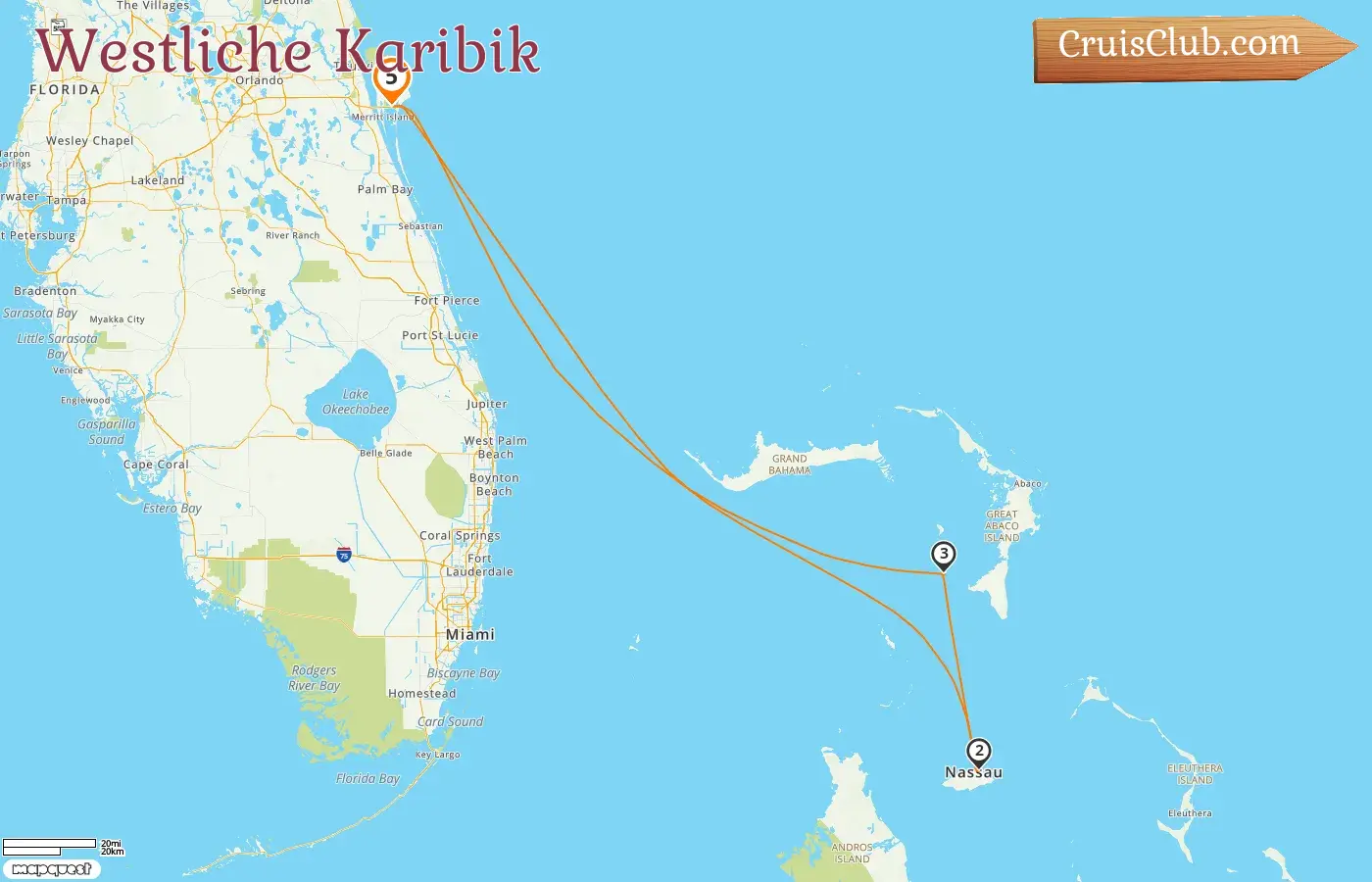 Kreuzfahrt in der westlichen Karibik ab Port Canaveral / Orlando an Bord des Schiffes Disney Wish mit Besuchen in den USA und den Bahamas für 5 Tage