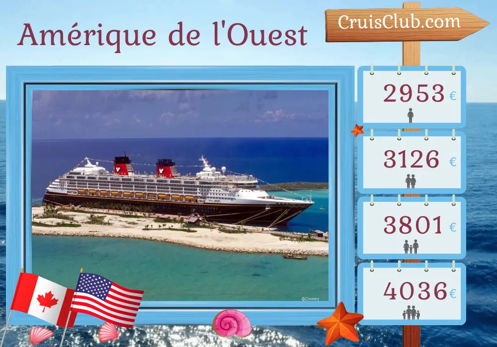Croisière dans l`ouest de l`Amérique depuis Vancouver à bord du navire Disney Magic avec des visites au Canada et aux États-Unis pendant 6 jours