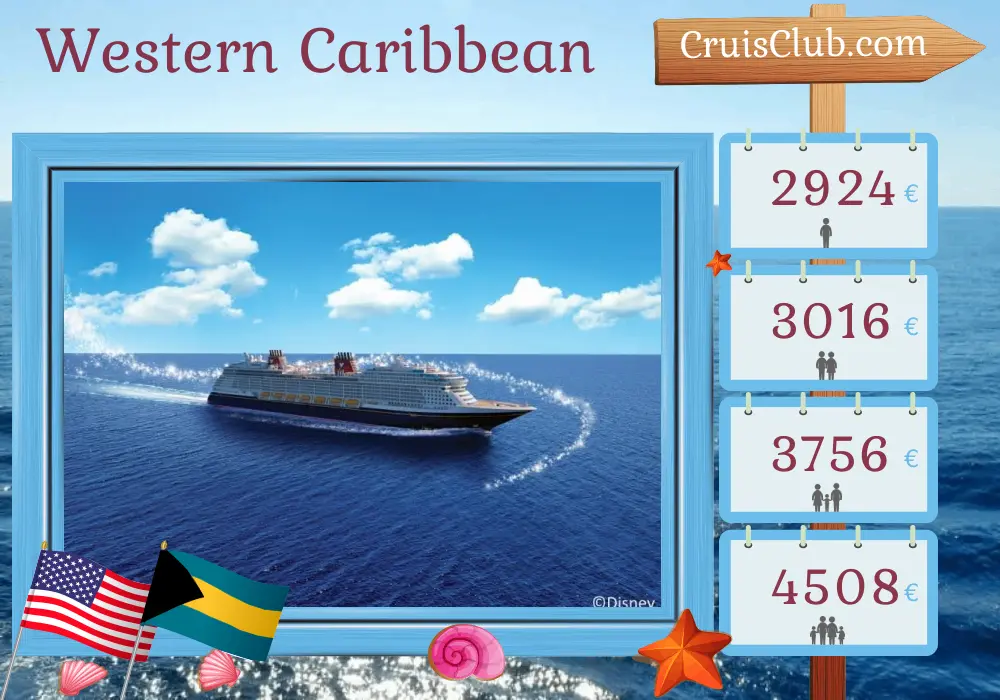 Cruise in the Western Caribbean from Port Canaveral / Orlando aboard Disney Wish ship with visits to USA and Bahamas for 5 days