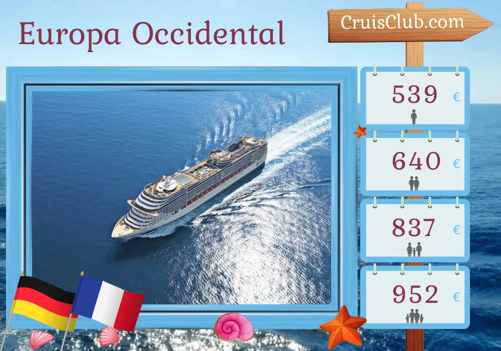 Crucero en Europa Occidental de Hamburgo a Le Havre a bordo del barco MSC Preziosa con visitas a Alemania y Francia por 4 días