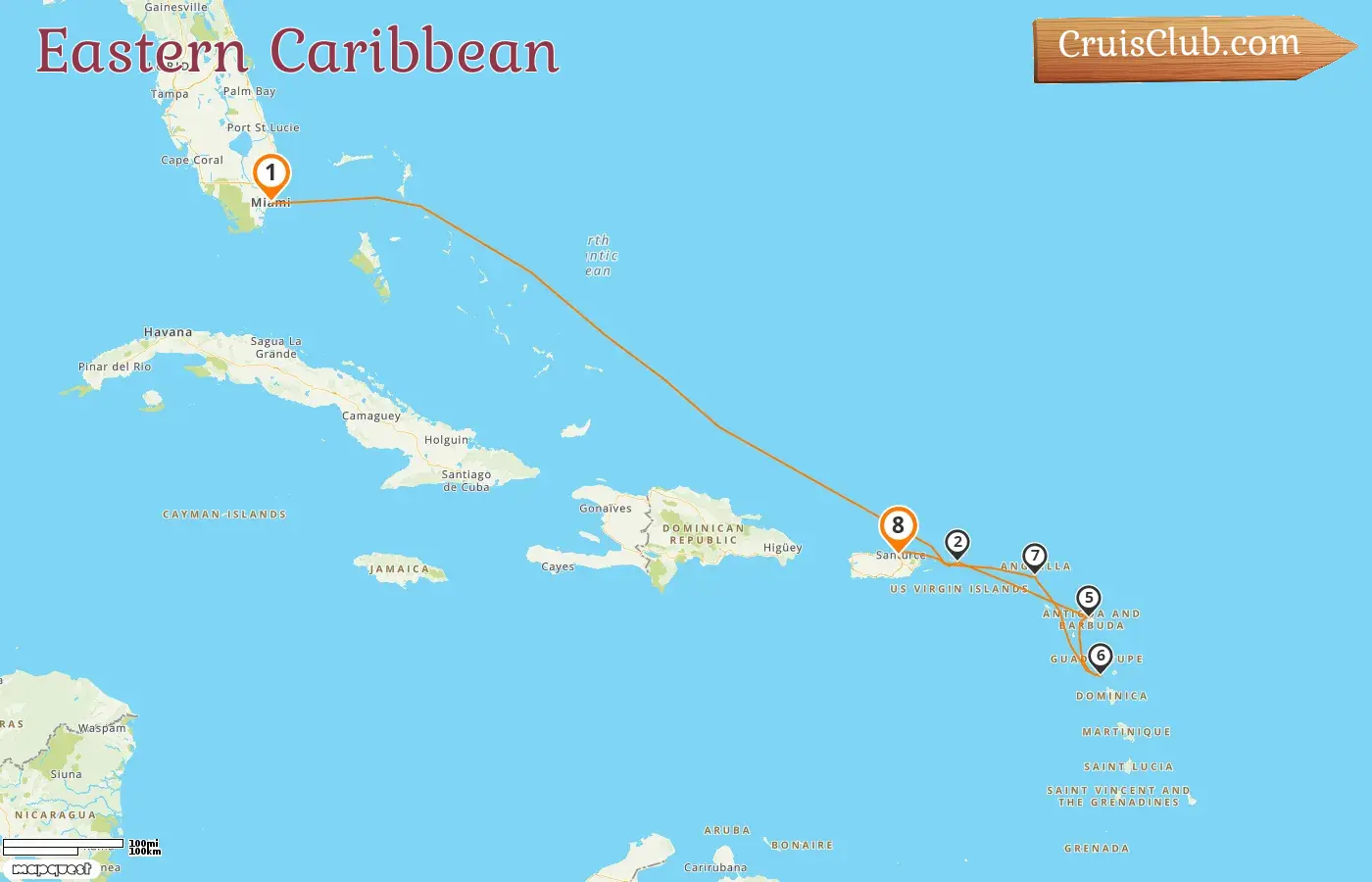 Cruise in the Eastern Caribbean from Miami to Saint John aboard EXPLORA III ship with visits to USA, Guadeloupe, and Puerto Rico for 8 days