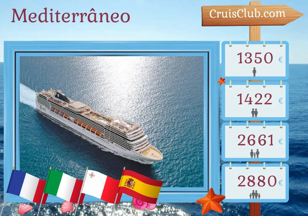 Cruzeiro no Mediterrâneo de Marselha a Barcelona a bordo do navio MSC Magnifica com visitas à França, Itália, Malta e Espanha por 7 dias