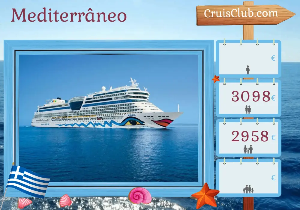 Cruzeiro no Mediterrâneo a partir de Corfu a bordo do navio AIDAblu com visitas à Grécia e à Turquia por 8 dias