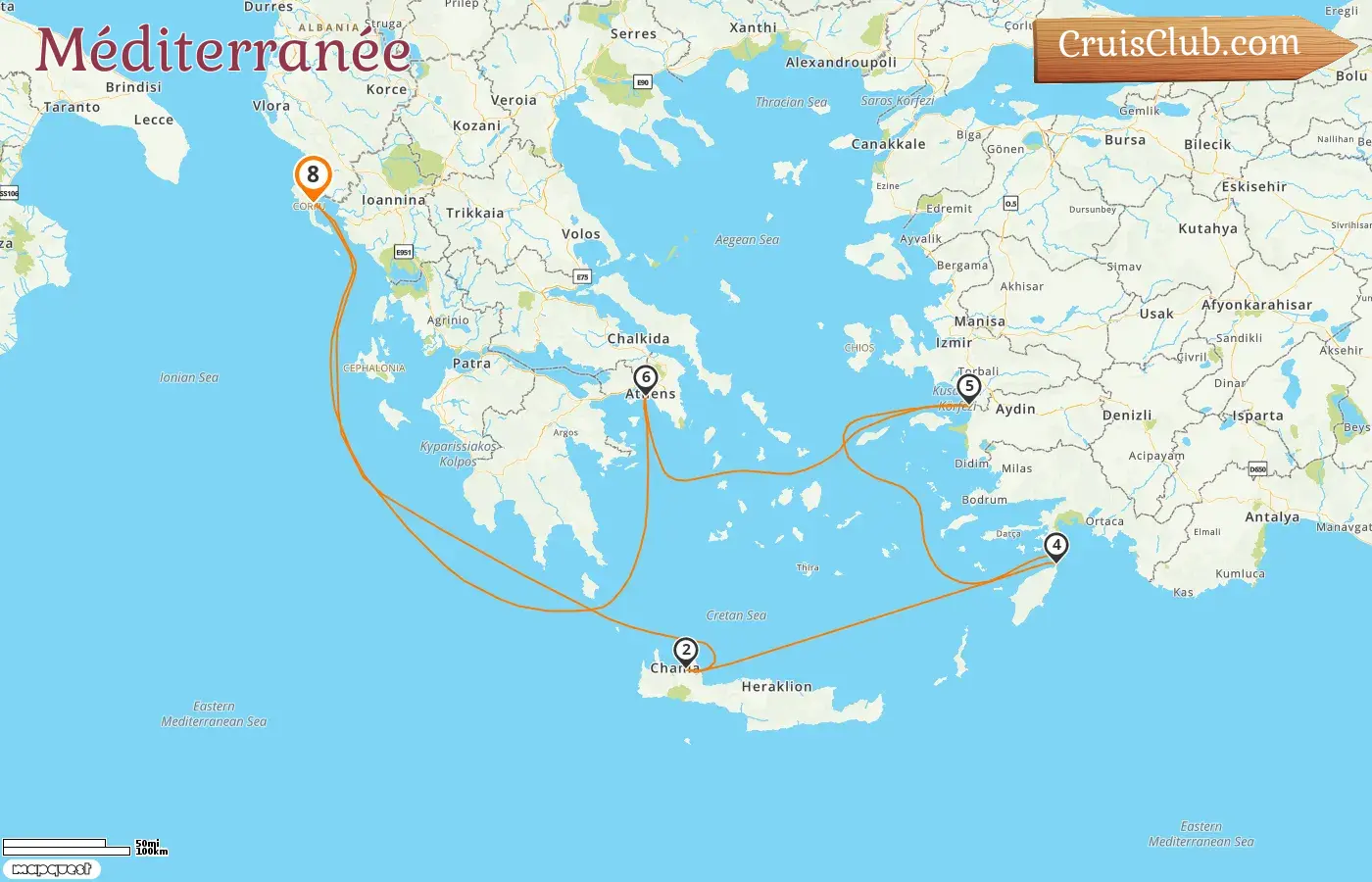Croisière en Méditerranée depuis Corfou à bord du navire AIDAblu avec des visites en Grèce et en Turquie pendant 8 jours