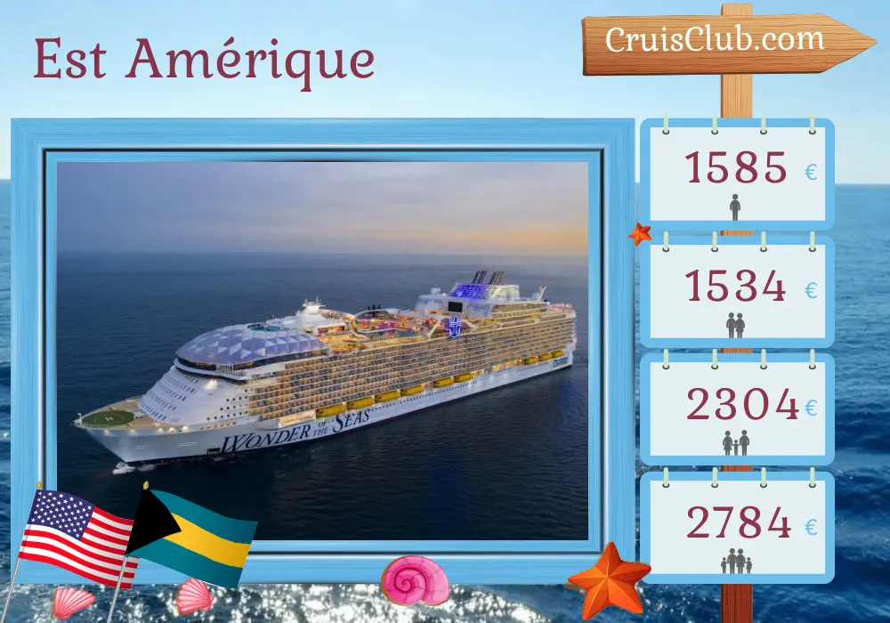 Croisière dans l`Est de l`Amérique depuis Miami à bord du navire Wonder of the Seas avec des visites aux États-Unis et aux Bahamas pendant 4 jours