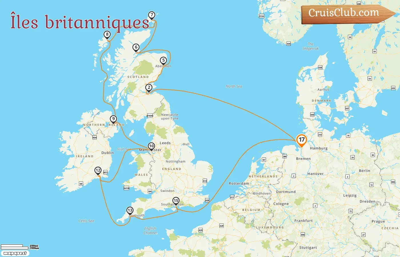 Croisière dans les îles britanniques depuis Bremerhaven à bord du navire Vasco da Gama avec des visites en Allemagne et en Irlande pendant 17 jours