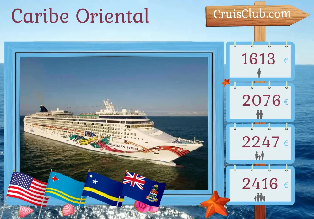 Crucero por el Caribe Oriental desde Tampa a bordo del barco Norwegian Jewel con visitas a Estados Unidos, República Dominicana, Islas Vírgenes Británicas, Aruba, Curazao e Islas Caimán durante 12 días