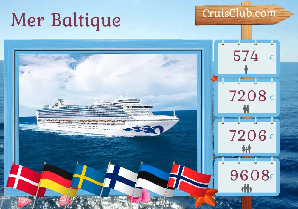 Croisière en mer Baltique depuis Southampton à bord du navire Emerald Princess avec des visites au Danemark, en Allemagne, en Suède, en Finlande, en Estonie et en Norvège pendant 15 jours