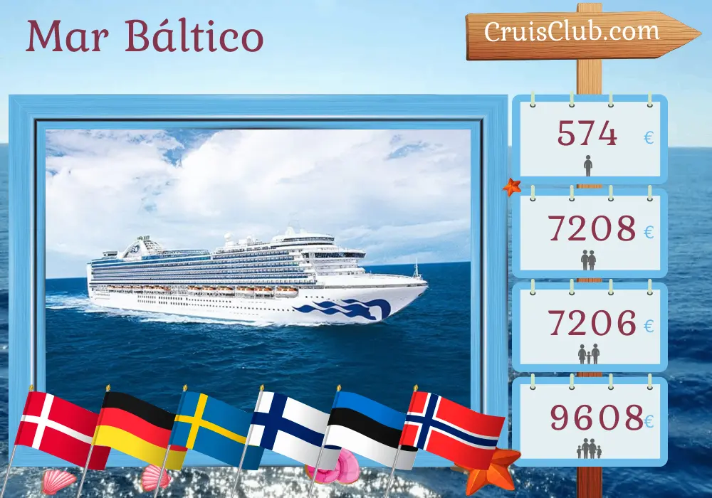 Cruzeiro no Mar Báltico a partir de Southampton a bordo do navio Emerald Princess com visitas à Dinamarca, Alemanha, Suécia, Finlândia, Estônia e Noruega por 15 dias