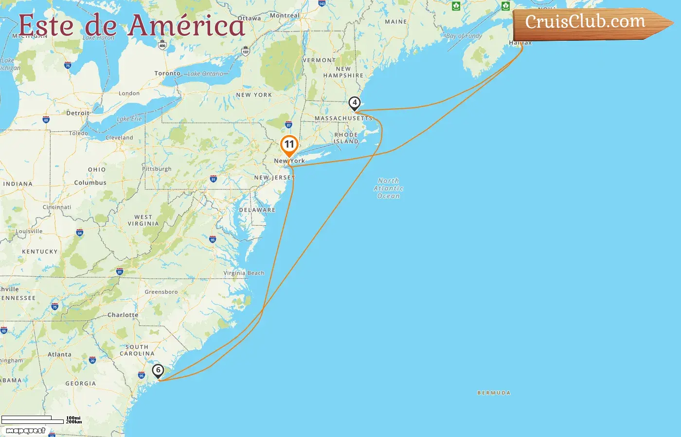 Crucero en el Este de América desde Nueva York a bordo del barco Island Princess con visitas a Estados Unidos y Canadá durante 11 días