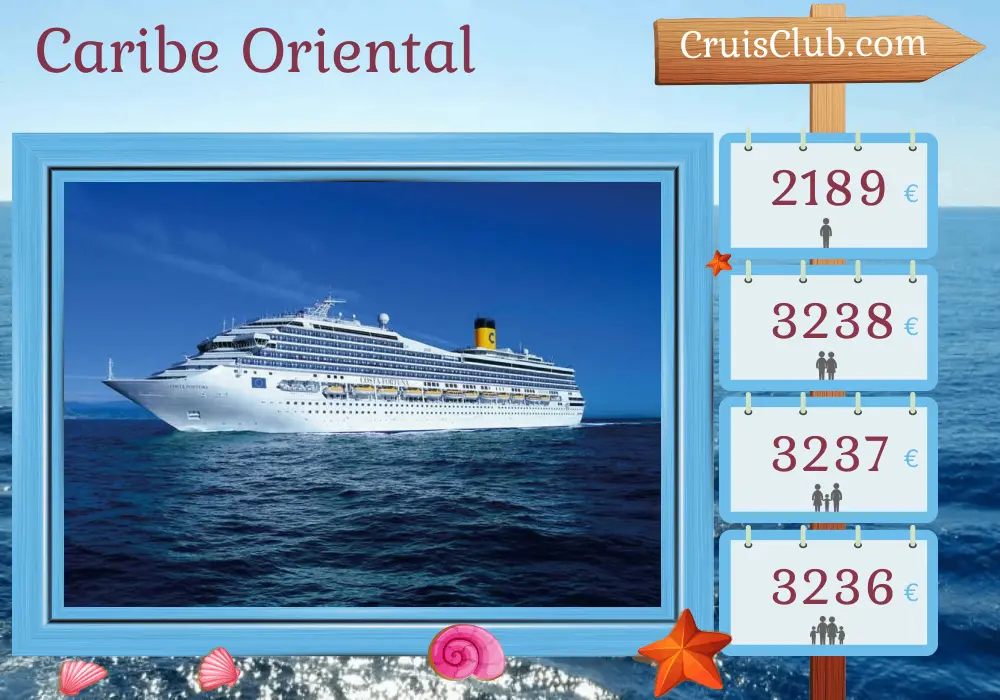 Crucero por el este del Caribe desde Pointe-à-Pitre a bordo del barco Costa Fortuna con visitas a Guadalupe, Trinidad y Tobago, Granada, San Vicente y las Granadinas, Barbados, Martinica, Islas Vírgenes Británicas y Santa Lucía durante 15 días