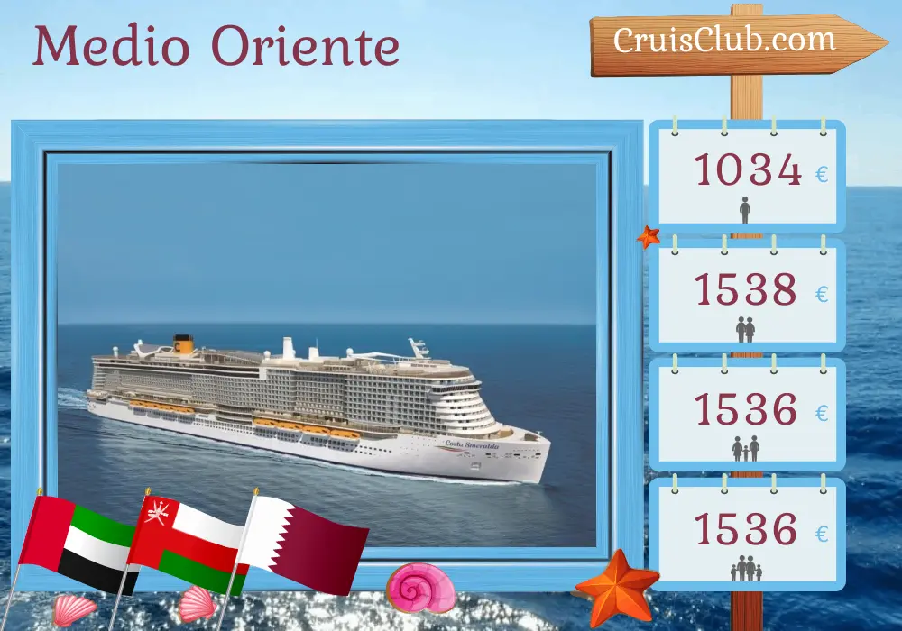 Crucero en Medio Oriente desde Dubái a bordo del barco Costa Smeralda con visitas a Emiratos Árabes Unidos, Omán y Qatar durante 8 días