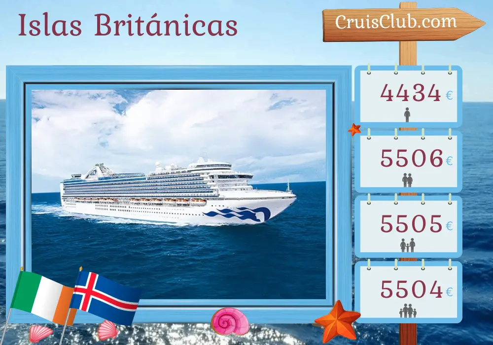 Cruise por las Islas Británicas desde Southampton a bordo del barco Emerald Princess con visitas a Irlanda e Islandia durante 15 días