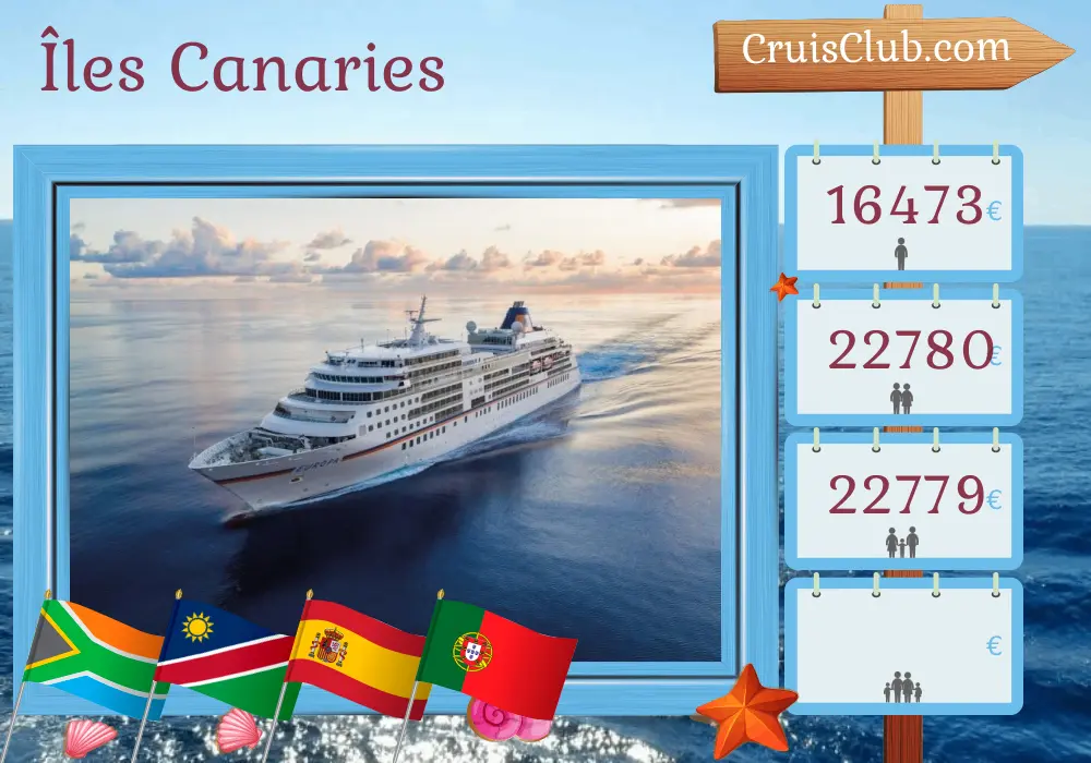 Croisière dans les îles Canaries de Cape Town à Funchal à bord du navire MS EUROPA avec des visites en Afrique du Sud, en Namibie, en Espagne et au Portugal pendant 22 jours