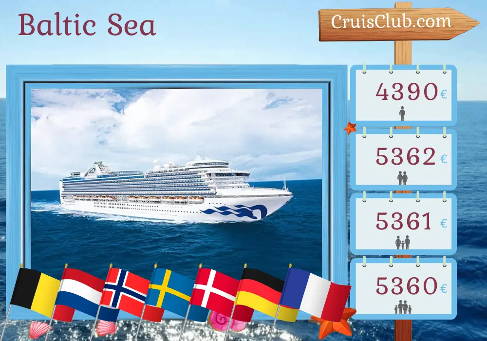 Cruise in the Baltic Sea from Southampton aboard Emerald Princess ship with visits to Belgium, Netherlands, Norway, Sweden, Denmark, Germany, and France for 13 days