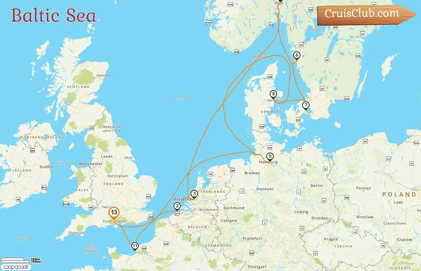 Cruise in the Baltic Sea from Southampton aboard Emerald Princess ship with visits to Belgium, Netherlands, Norway, Sweden, Denmark, Germany, and France for 13 days